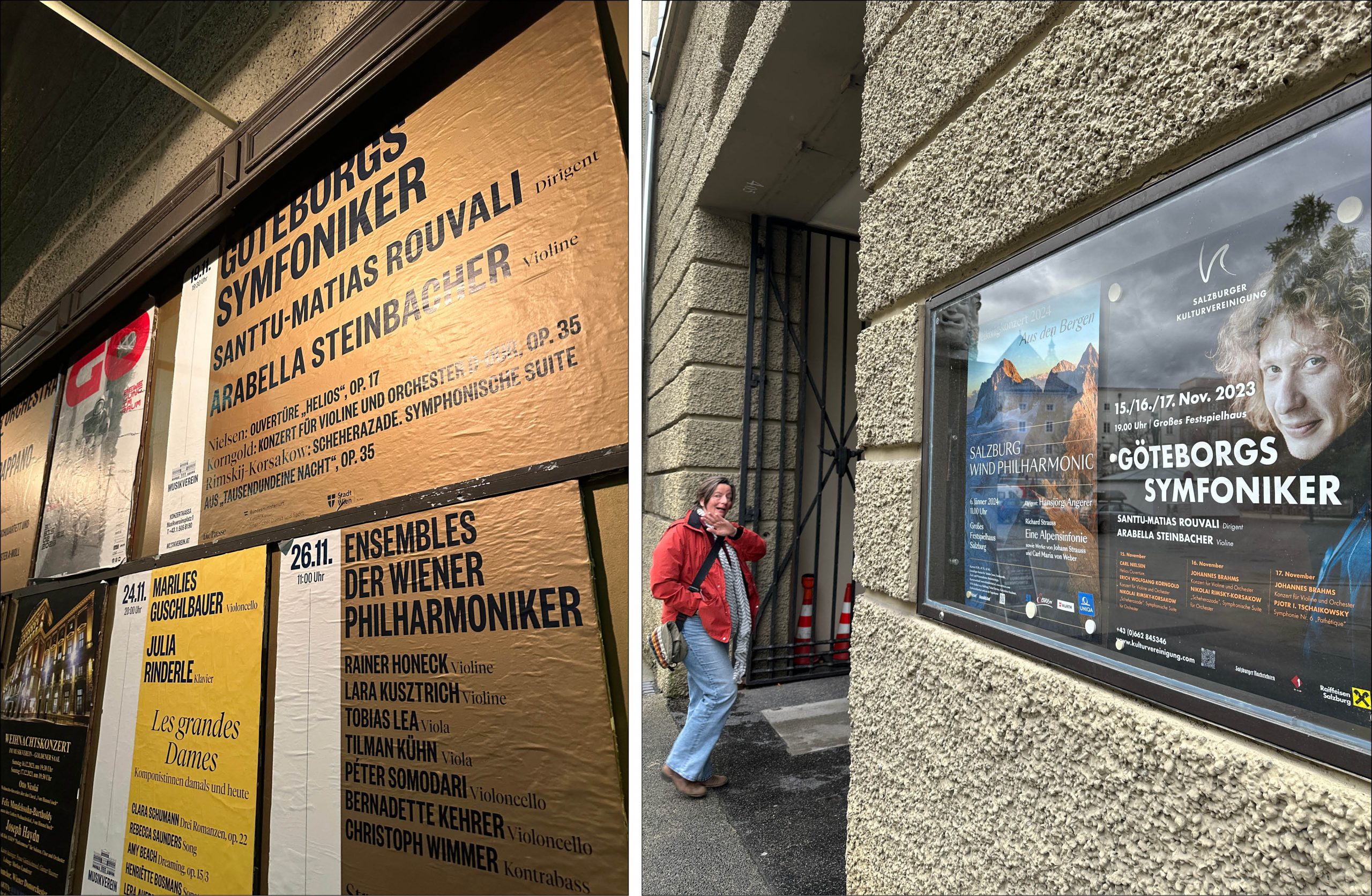Två bilder som båda visar affischer om göteborgs Symfonikers gästspel.