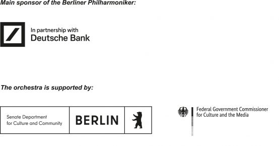 Main sponsor of the Berlin Philharmonics: Deutsche Bank The orchestra is supported by: Senate Department for Culture and Community Berlin, Federal Government Commissioner fot Culture and the Media.